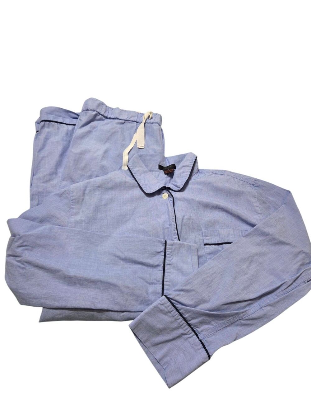 J.Crew Cotton Pajama Set Womens M Blue Piped 2 Piece Quiet Luxury Cozy G16.2 - Picture 15 of 15